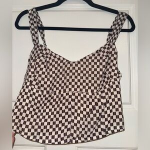 Abercrombie & Fitch Brown and White Checkered Tank Top